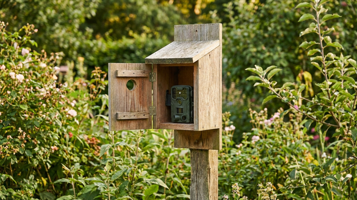 backyard bird house with camera installed for nest watching